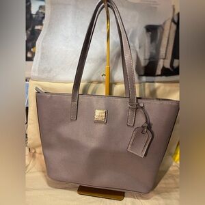 Dooney & Bourke Ash Gray Saffiano Leather Charlestone Tote with silver Hardware